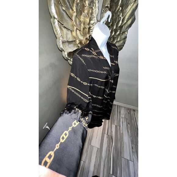 Ann Taylor Tunic Lined Mini Dress Black with Equestrian Chain, Size Medium - Picture 4 of 16